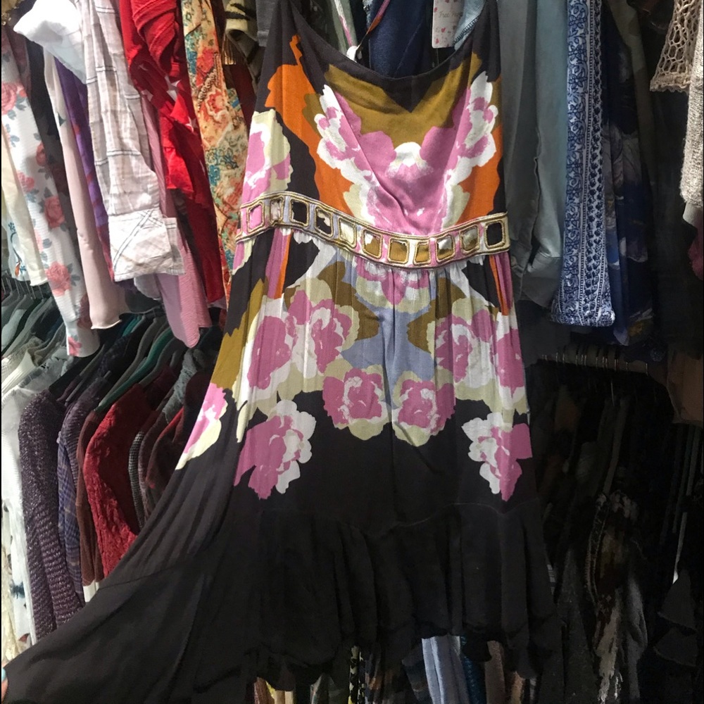 Free People: NWT black floral slip dress